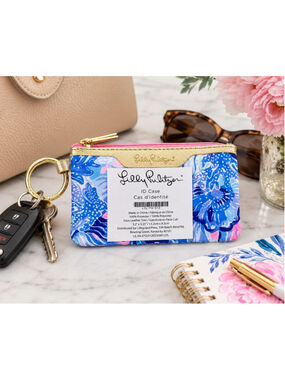 NWT Lilly Pulitzer Floral ID Case Keychain Coin Purse Card Holder Blue Pink